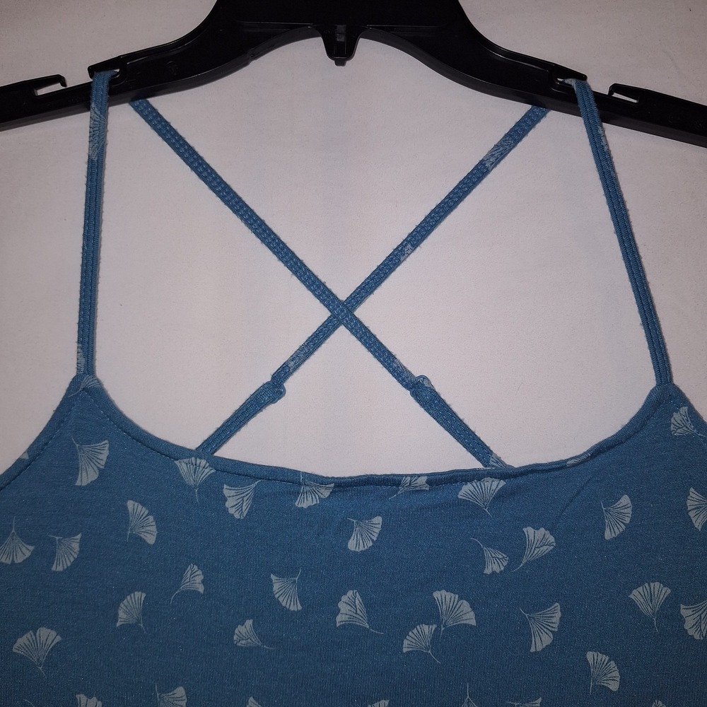 Blue Camisole White Ginkgo Leaf Pattern Criss-cross Back Strap Tank XL Auden - Picture 2 of 12